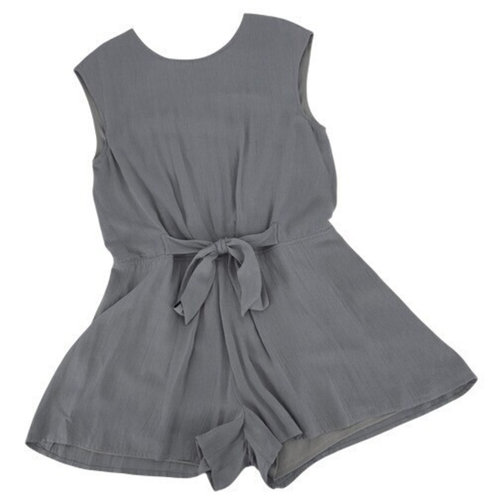 Caramela Gray Linen Blend Romper S‎ Tie Waist